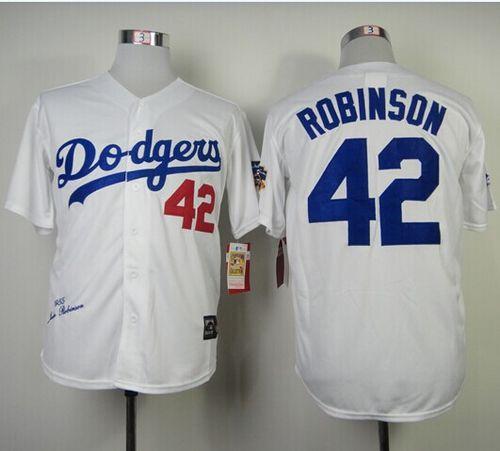 Mitchell And Ness 1955 Dodgers #42 Jackie Robinson White Throwback Stitched MLB Jersey